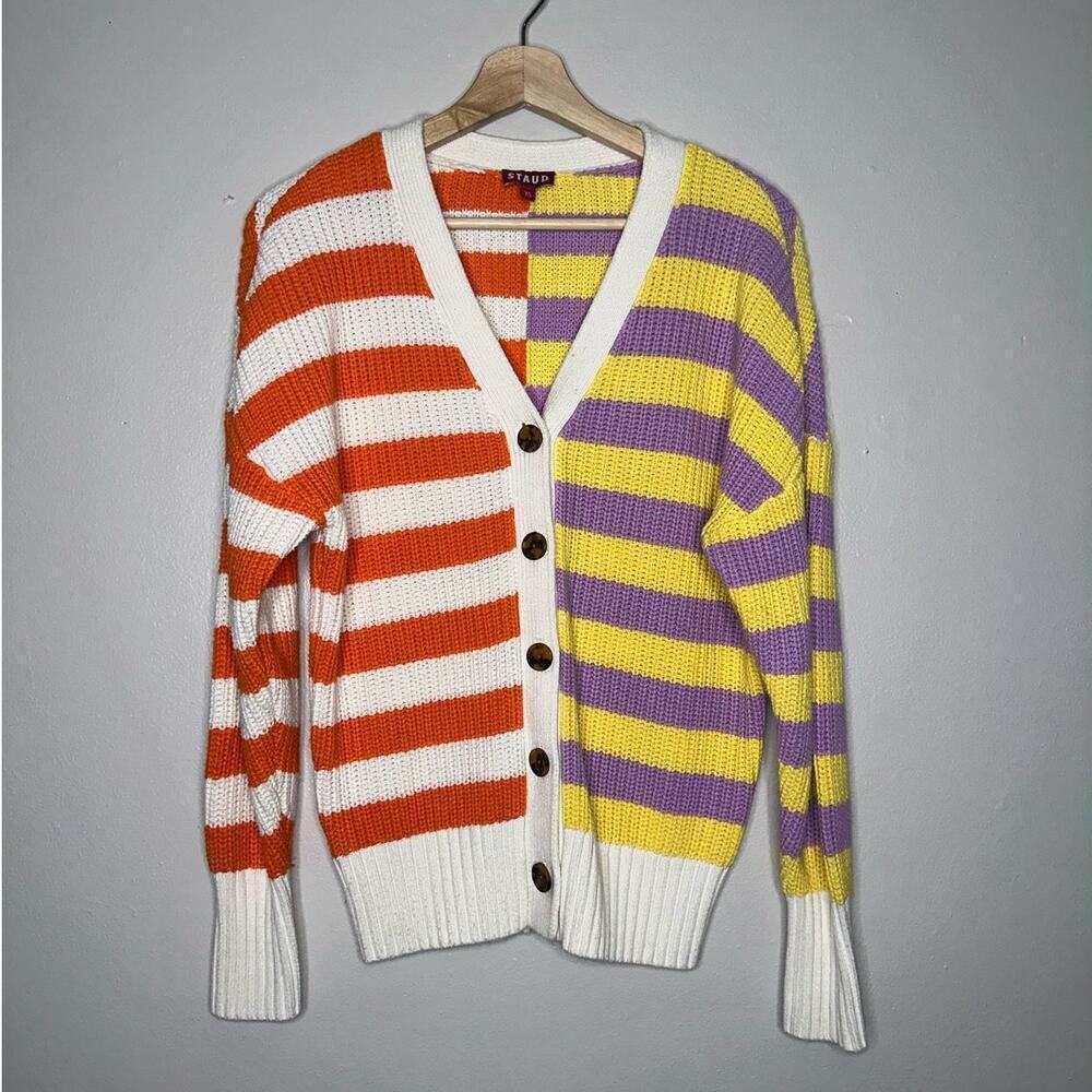 Staud Essex Colorblock Striped Cardigan Cabana Stripe Size XS Button Up - Picture 3 of 11